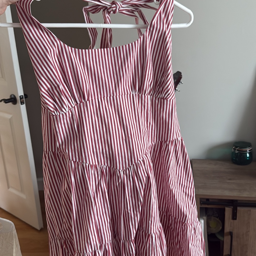 Red and White Striped Sleeveless Tie-Back Sundress
